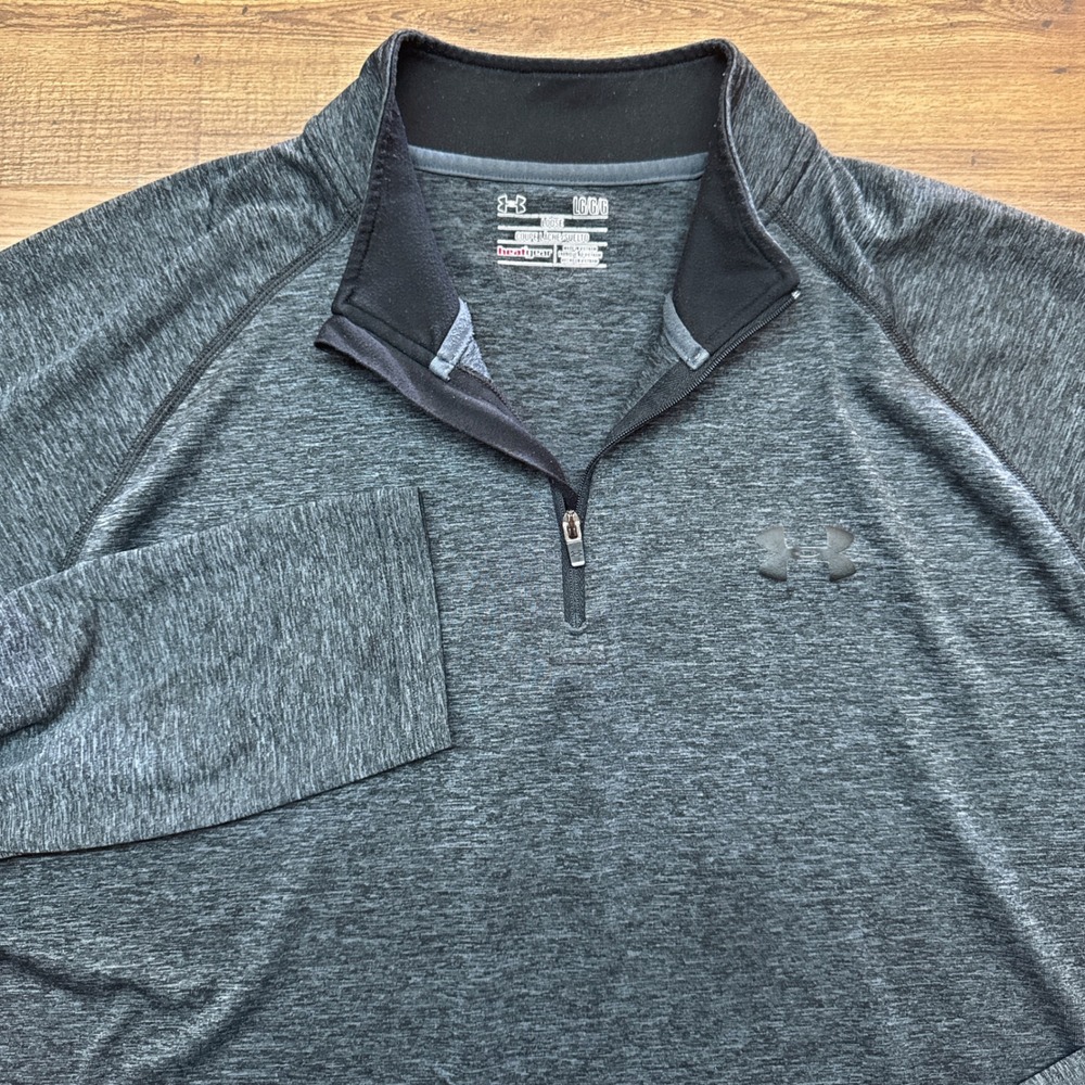 Under Armour Mens Large 1/4‎ Zip Pullover LS Loose HeatGear Gray Run Outdoors